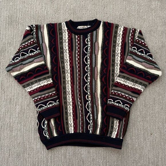 VTG 90's Cotton Traders 3D Textured Knit Coogi Style Pullover Sweater Size L - Picture 1 of 7